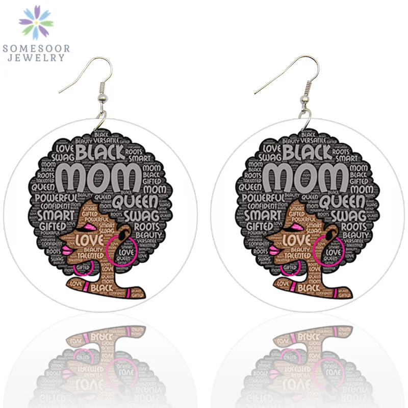 SOMESOOR Printed Black Sayings Wood Drop Earrings African Queen Locs Smart Afro Natural Hair Power Dangle Jewelry For Women Gift - Окраска металла: Both Sides Print 5