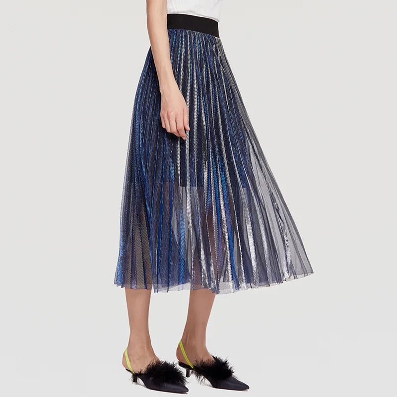 Юбка женская винтажная средней длины из тюля с высокой талией плиссированная