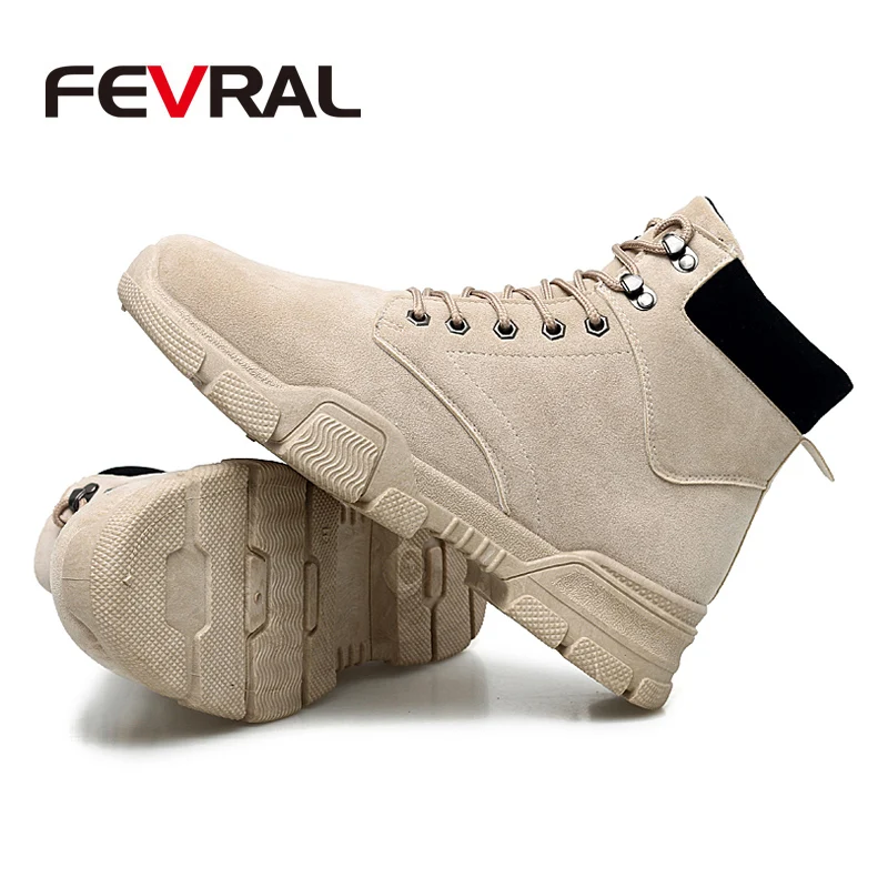 FEVRAL/ популярные мужские ботинки модные зимние ботильоны из коровьей замши новые осенние повседневные ботинки с высоким берцем из дышащего материала размеры 39-45