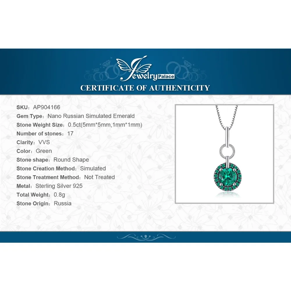 Jewelrypalace классический 0.5 карат создания Изумрудный Круглый камень кулон 100%