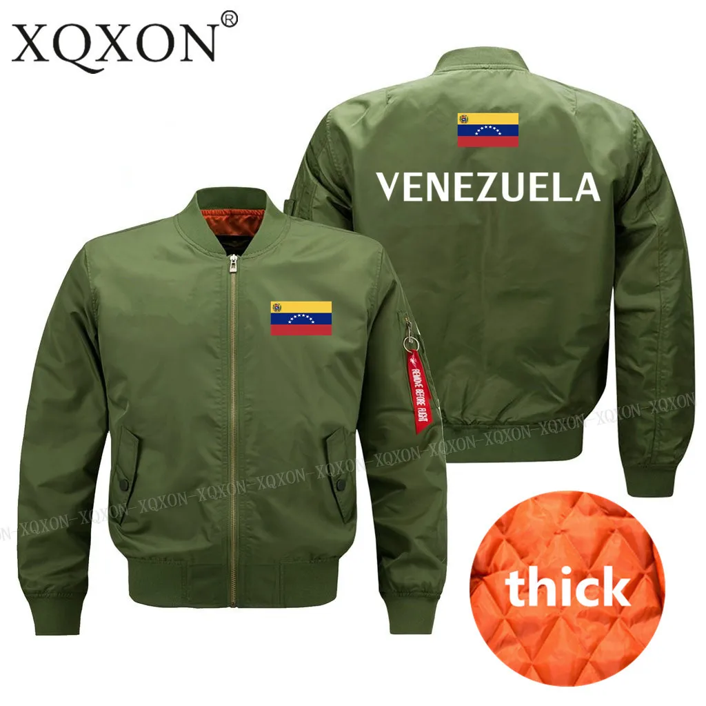 XQXON-Venezuela флаг дизайн Военный стиль пилот куртка Бомбер мужские куртки пальто Топ J194 - Цвет: Army green thick