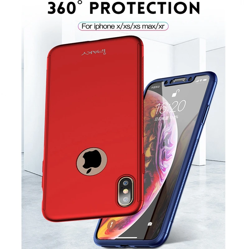 Чехол ipaky для iPhoneXS MAX полностью защитный чехол на 360 градусов + стекло Жесткий из
