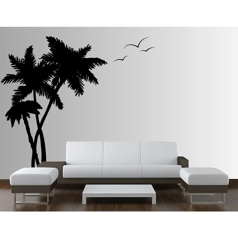 

Free Shipping New Palm Cocunut Tree Wall Decal Seagull Birds Nursery Ocean Room Nautical 3 trees H72in