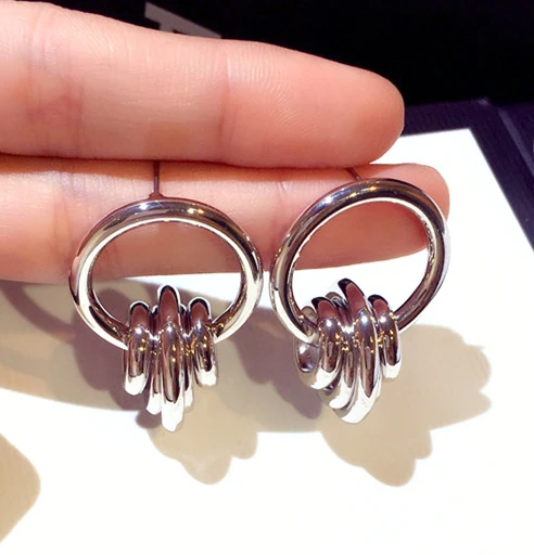 Silver Color Роскошные золотые круглые висячие серьги вечерние серьги для женщин вечерние ювелирные изделия oorringen oorbellen pendientes brincos - Окраска металла: Silver Color