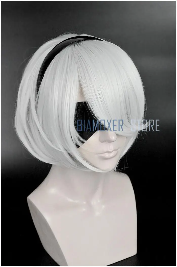 NieR:Automata 2B YoRHa No. 2 Тип B короткий серебристый белый термостойкий парик для косплея