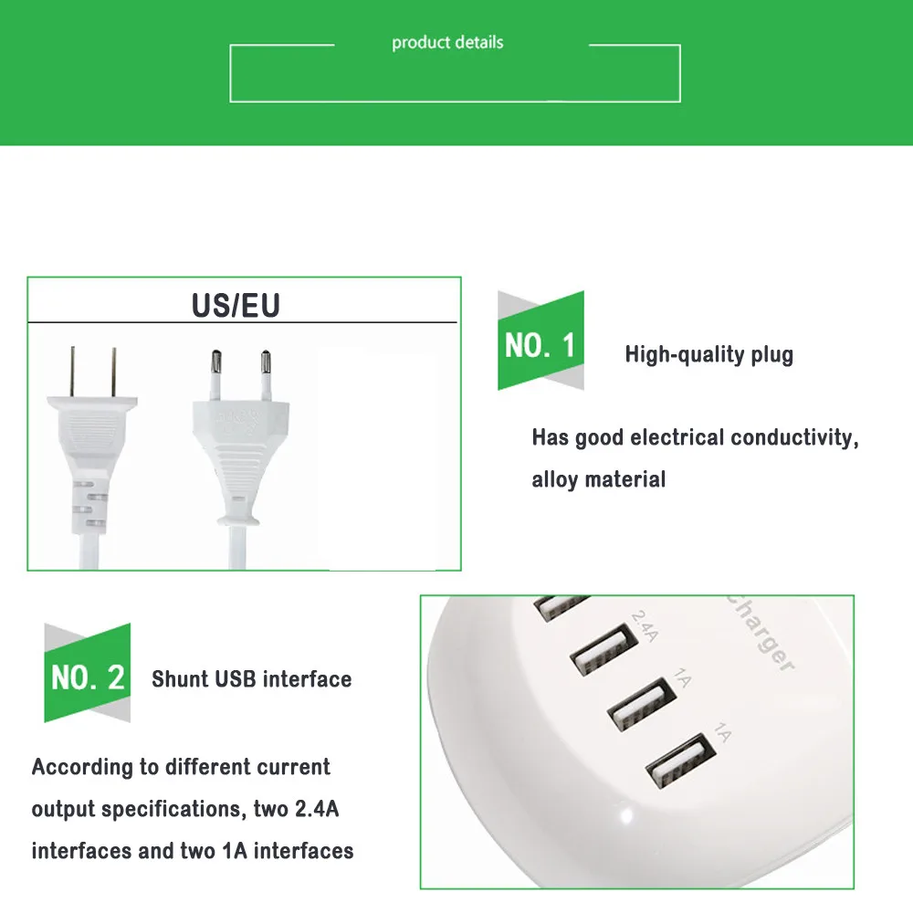 4 зарядная станция с портами USB Hub 5 V 1A/2.4A быстрое зарядное устройство usb разъем