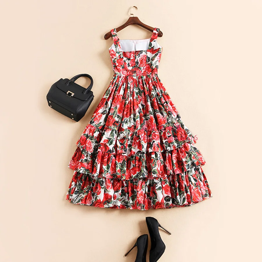 Винтаж Элегантные платья 2019 сезон: весна–лето модные красные печати дамы