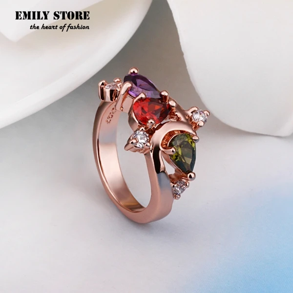 Emily Fashion Classic Rings Gold Plated Top Quality with Genuine Austrian Crystals Colorful Shinning Stone Jewelry | Украшения и