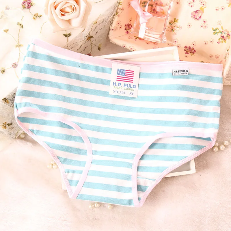 [Quecoo] 2016 Girl Series striped cotton underwear women trade XL XL waist sexy underwear women's Panties