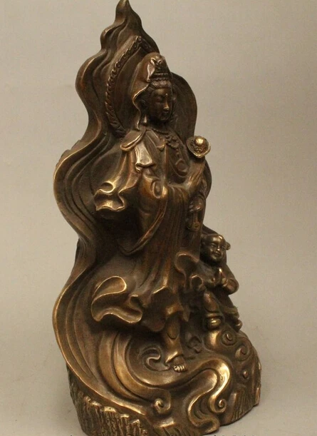 13 &quotКитайский Буддизм Бронзовый Стенд Ру Йи Кван-инь Гуань Инь Богиня Статуя