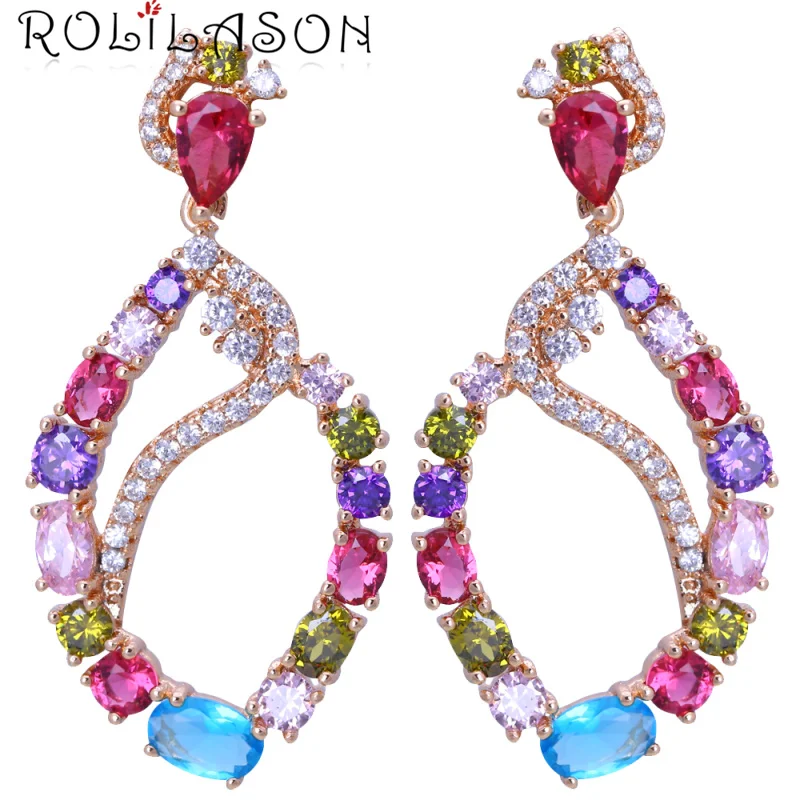 Rolinason вечерние разноцветные Кристальные желтые золотистые серьги-кольца для