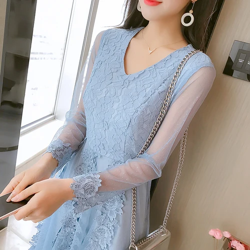 Светильник с v-образным вырезом кружевное винтажное женское платье Элегантная