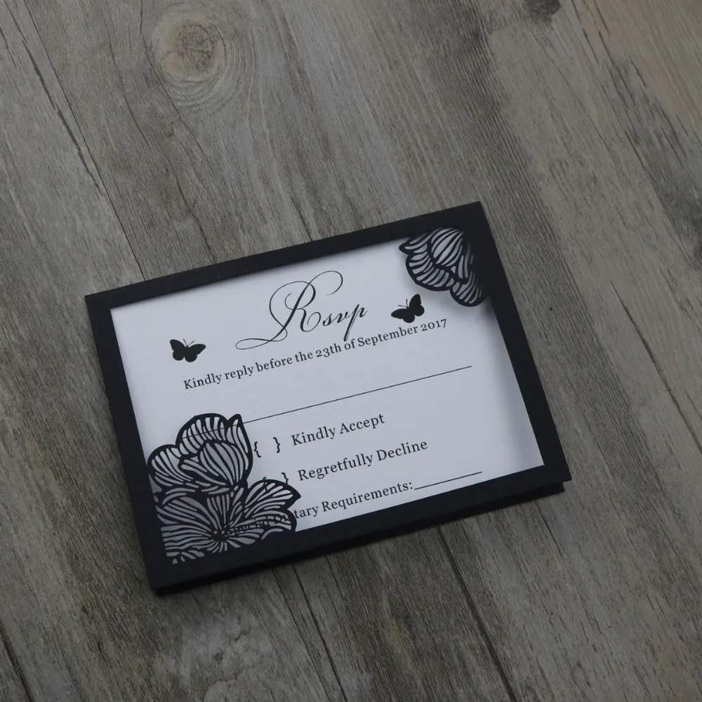 50 шт персонализированные лазерная резка Цветочные открытки для ответа на