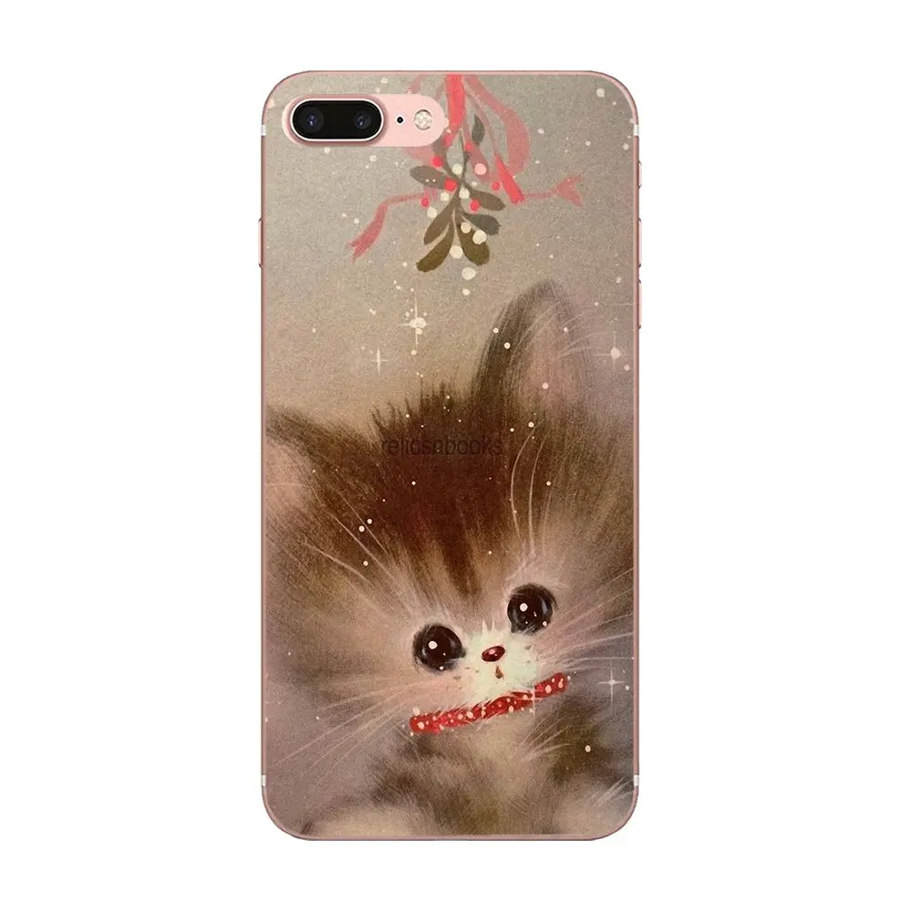 Винтажный Рождественский чехол с рисунком котенка для Apple iPhone 4 4S 5 5C 5S SE 6 6S 7 8 Plus X XS