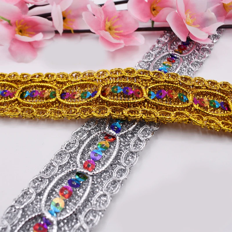 12Yards Knitted Gold Silver Lace Trims Laser Sequins Ribbons Trimming Latin Dress Paillette Appliques DIY Sewing Craft | Дом и сад