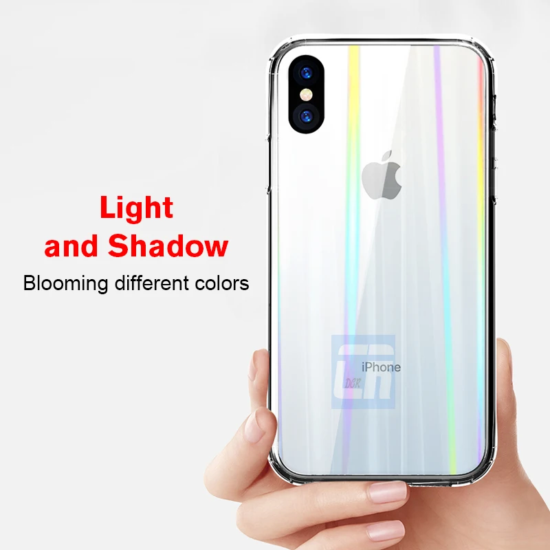 Luxury Rainbow Color Tempered Glass Case for iPhone XR XS MAX Protective Back 8 7 6 6S Plus Silicone Hard Cover |