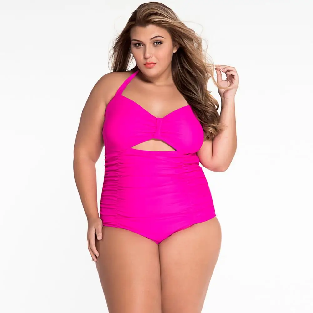 Plus Size Swimwear Women Bikini Set Swimsuits 2016 New Beach Padded Solid Vintage Retro Hollow Out Bathing Suits Swim Wear 5XL |