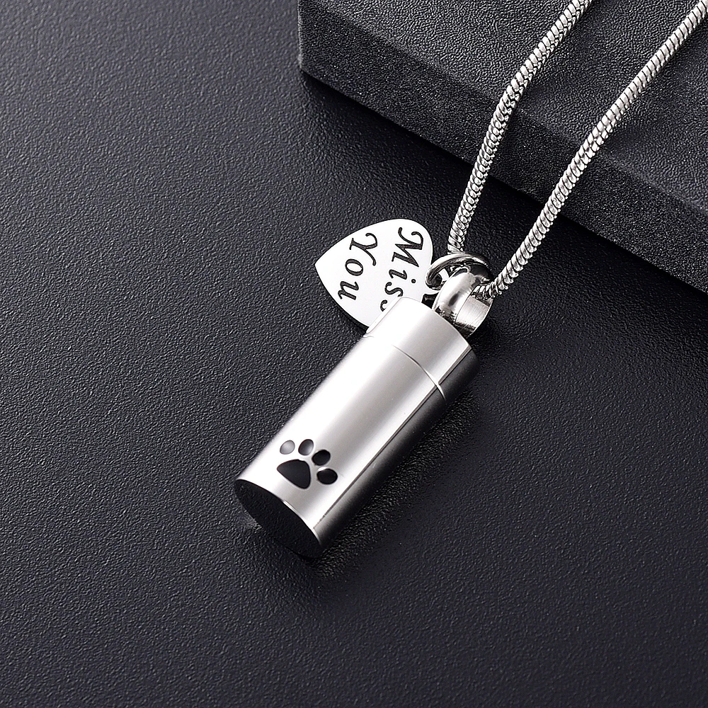 IJD11937 Charm Heart Mini Cremation Cylinder Stainless Steel Ash Urn Necklace Keepsake Pendant Jewelry Funeral Pet Paw | Украшения и