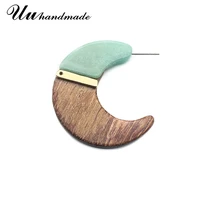 semi circle moon shape wood and acrylic hoop earrings