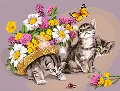 Картина маслом по номерам на холсте с кошками и бабочками|oil painting|diy oil paintingart pictures |