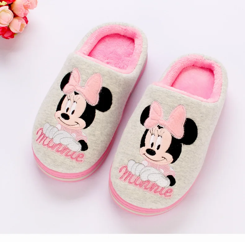 Disney/Новинка года; зимние детские хлопковые тапочки; нескользящая теплая Домашняя обувь принцессы для девочек 5-12 лет