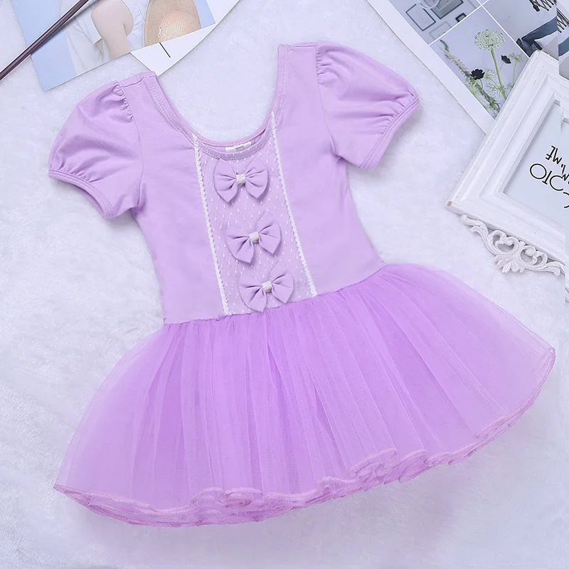 Детское Сетчатое платье с короткими рукавами и бантом для балета гимнастики