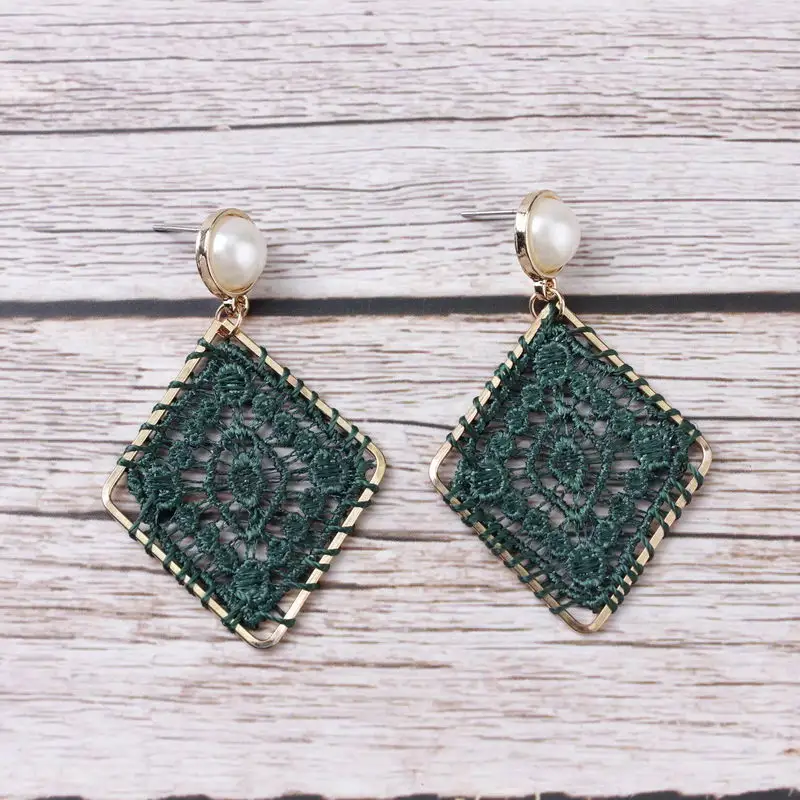 ZWPON Rhombus Tatting Black Lace Earrings for Women Jewelry Wholesale | Украшения и аксессуары