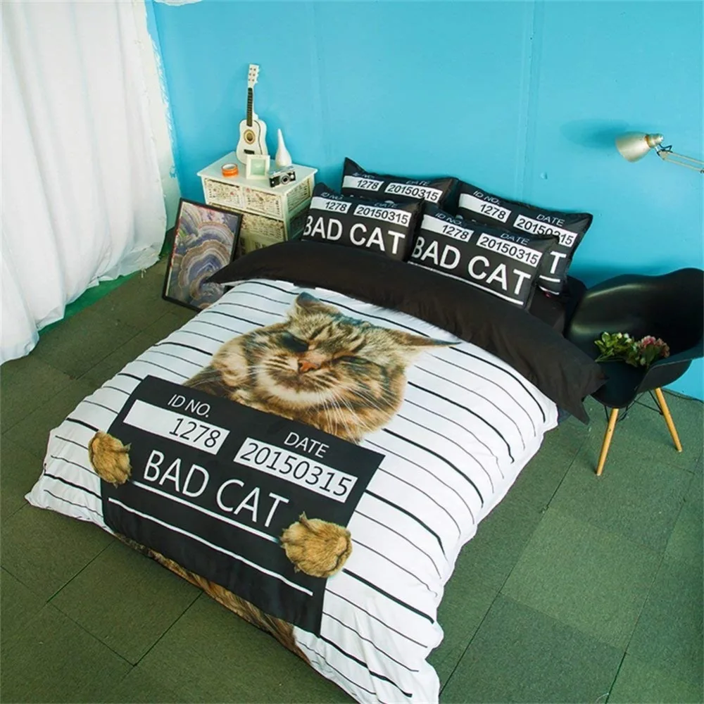 Постельные принадлежности набор Bad Cat 3/4 шт. постельных принадлежностей двойной размер для детей пододеяльник плоский лист Подушка Шам мягкое одеяло из полиэстера