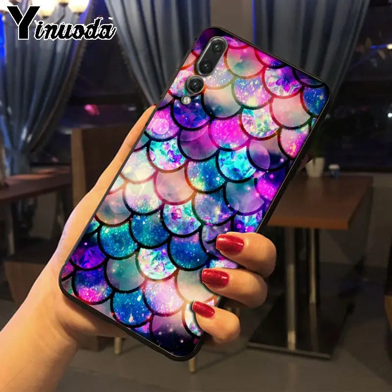 Yinuoda Розовый Фиолетовый Блестящий чехол для телефона с русалочкой Huawei P20pro mate10lite p9