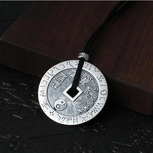 

NEW 100% 925 Silver Fengshui Taichi Pendant Necklace Pure Silver Bagua Pendant Necklace Good Luck Amulet drive devils