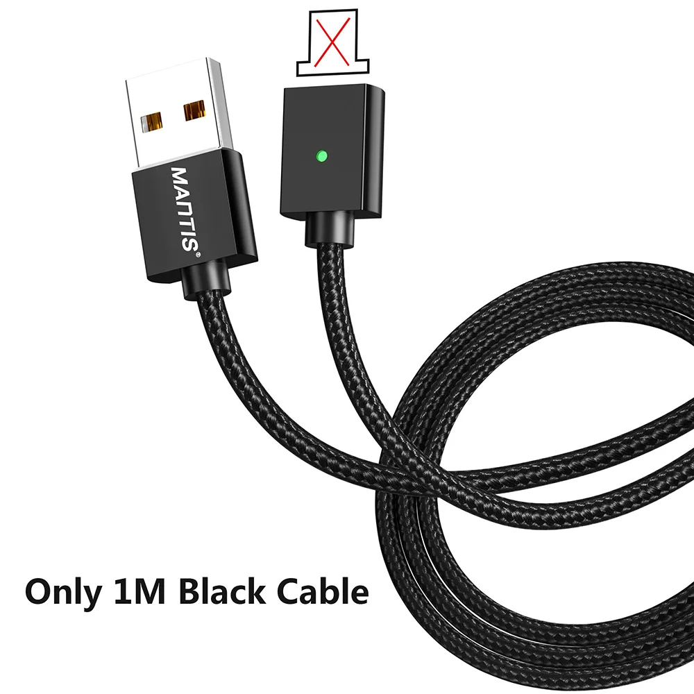 Магнитный кабель MANTIS 3A для Iphone Xs Max Xr X 8 7 6 6s 5 5S Se Ipad Mini Quick Charge 3,0 светодиодный Usb кабель провод для быстрой зарядки - Цвет: CableBlack