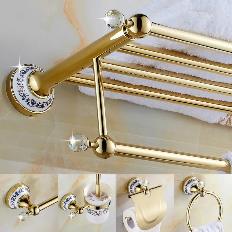 

European Gold&Crystal towel rack wall mounted fixed ship from local