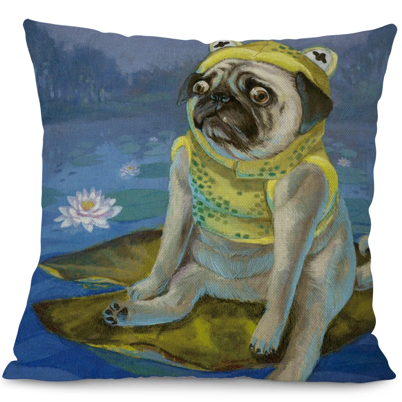 Подушки для спальни Miracille с рисунком мопса хлопковые льняные дешевые