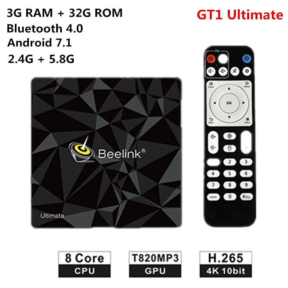 Beelink GT1 Ultimate TV Box 3G 32G Amlogic S912 Восьмиядерный процессор DDR4 2,4G+ 5,8G двойной WiFi Android 7,1 телеприставка медиаплеер - Цвет: GT1 Ulitmate