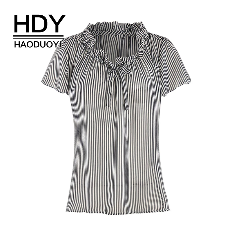 HDY Haoduoyi женские топы и Blusas Mujer De Moda 2020 летняя рубашка элегантная в полоску с рюшами