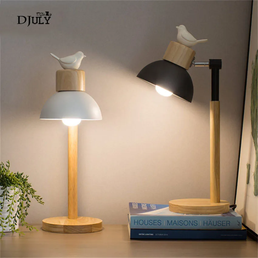

nordic wood elegant bird table lamp Minimalism home deco bedroom bedside lamp children room study led table light birthday gift