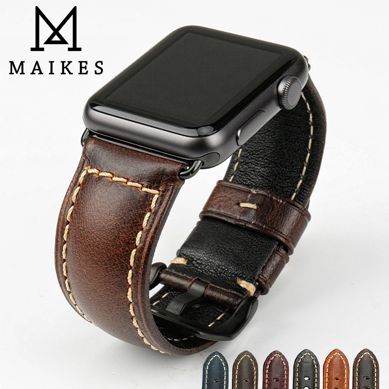 MAIKES аксессуары для часов из натуральной коровьей кожи для apple watch ремешок 40 мм 38 мм коричневый ремешок для apple watch 44 мм 42 мм iwatch 4 браслет