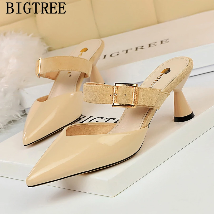 Женские туфли на высоком каблуке Bigtree красные лодочки без задника элегантная