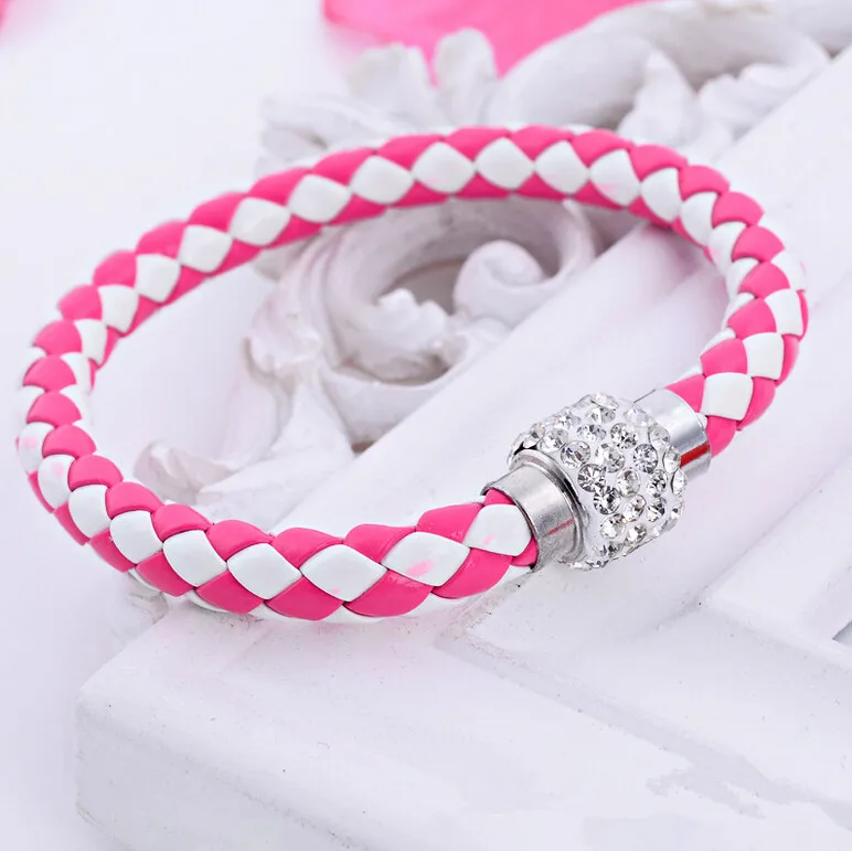Fashion PU Leather Mix Color Weave Crystal Magnet Bracelets For Women 13 Colors To Choose Best Gift Pulseras 354 | Украшения и