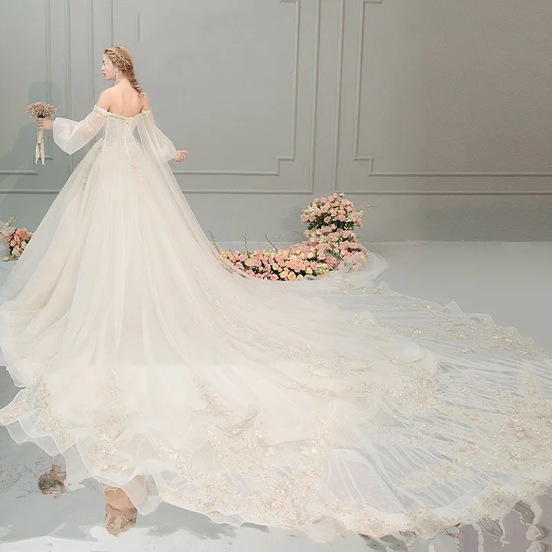 Свадебное платье Mrs Win сладкий с буфом на рукавах для принцессы Кружева Vestido De Noiva роскошный халат De Mariee с открытыми плечами платья F
