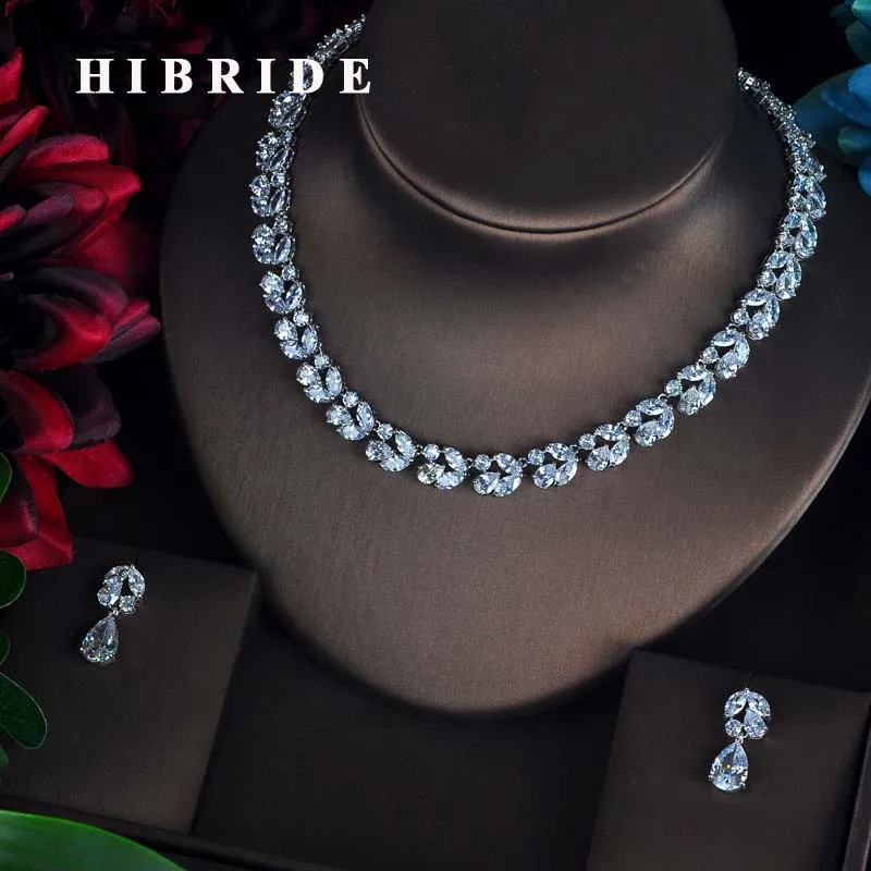 

HIBRIDE Fashion CLear Wedding Bridal Jewelry Sets For Women Earring Jewelry Necklace Set parure bijoux femme mariage N-589
