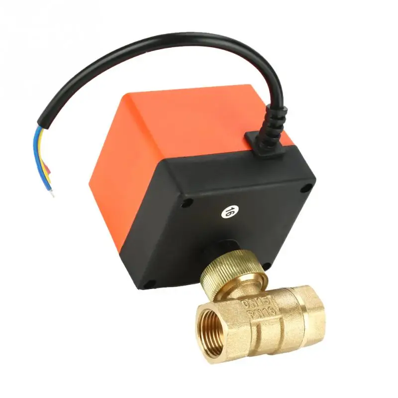 Моторизованный клапан латунный шаровой 2 ходовой электрический 3 проводной 1