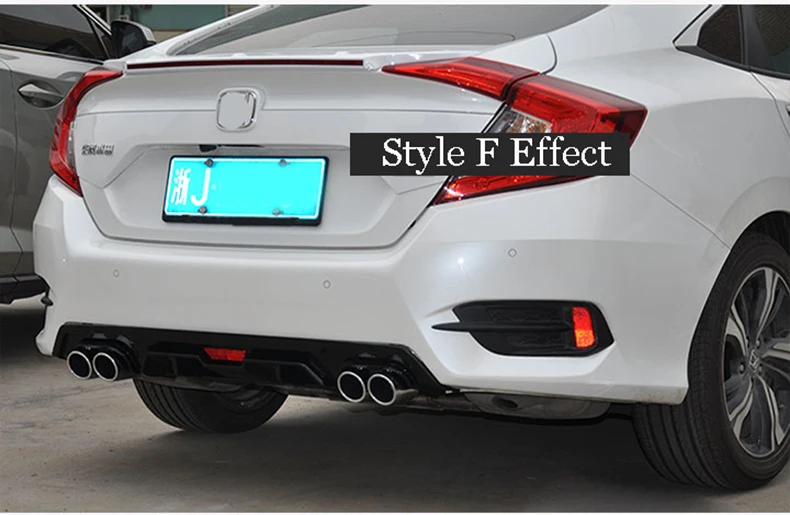 Для Honda Civic Седан 10th сзади для багажника, бампера для губ спойлер, диффузор 4 розетки выхлопной трубы Накладка покрышка