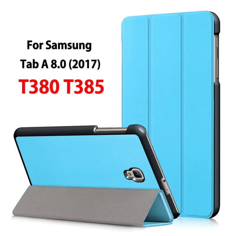 Ультратонкий Магнитный чехол для samsung Galaxy Tab A 8,0 T380 T385 8,0 дюймов, умный чехол, чехол для планшета из искусственной кожи+ пленка+ ручка - Цвет: Sky blue