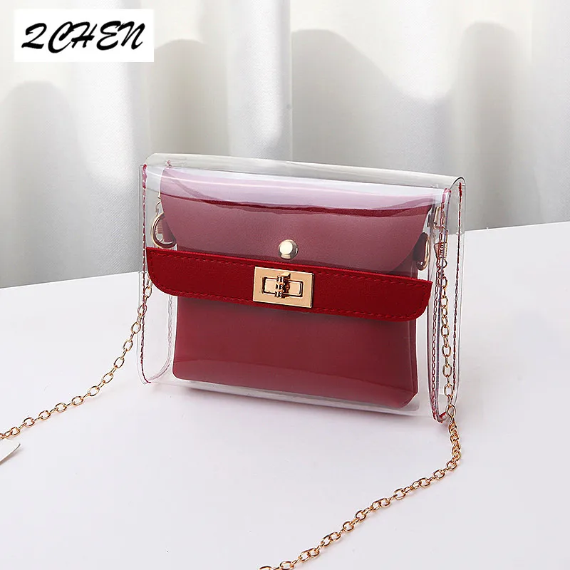

Women Bag in the package transparent small square bag shoulder diagonal package ladies jelly package small fresh Buckle 365