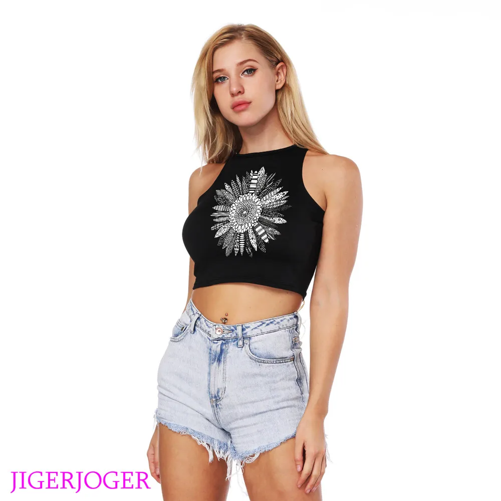 JIGERJOGER 2018 круглые черные топы с перьями для йоги одежда тренажерного зала