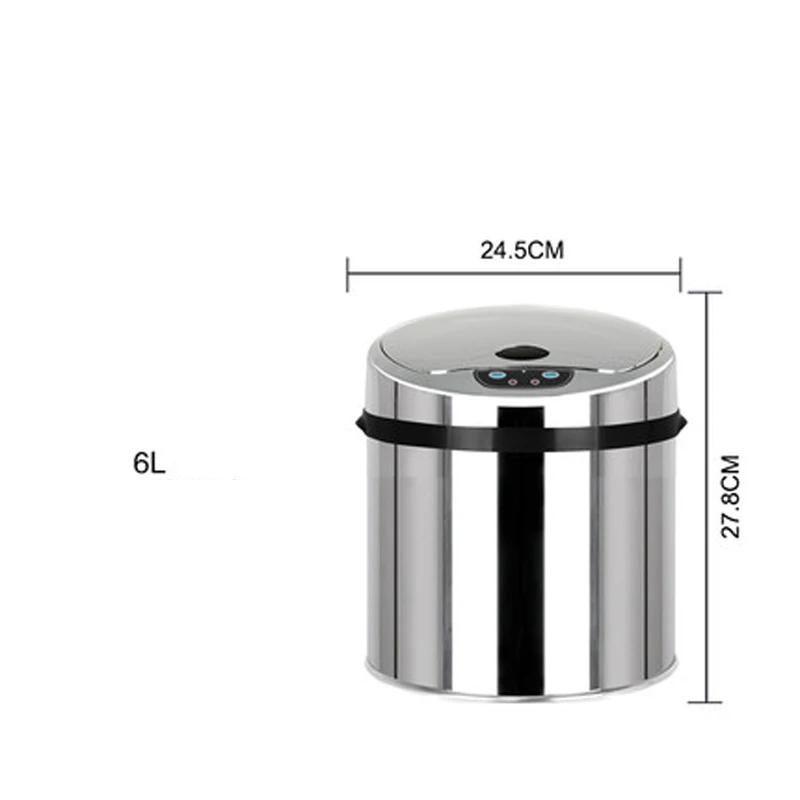 Stainless Steel Сенсорная мусорная корзина стоящий в круг для мусора для офиса домашняя мусорная корзина 6L - Цвет: Stainless Steel