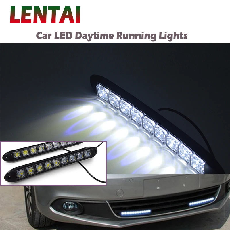 LENTAI 1 комплект Автомобильные дневные ходовые огни 12V 9 светодиодный LED DRL лампы для