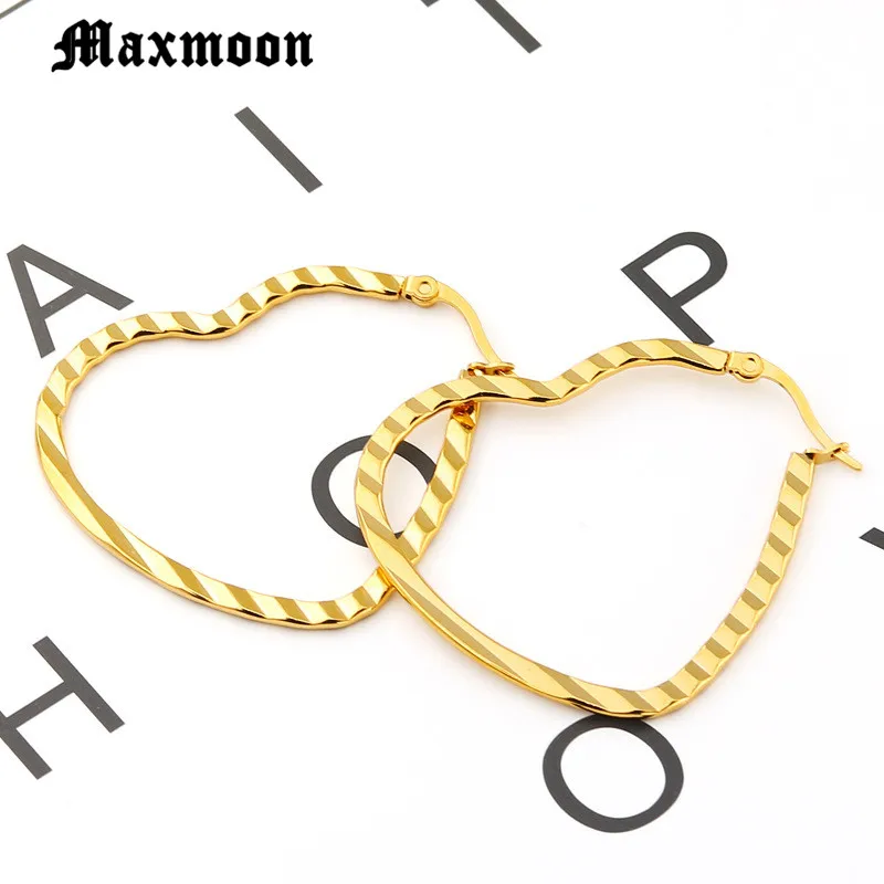 Модные Простые Стальные Полые золотистые серьги-кольца Maxmoon в форме сердца для