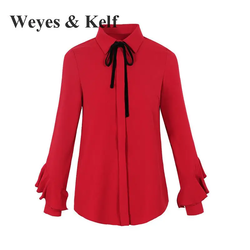 Weyes & Kelf повседневные женские блузки с длинным рукавом и галстуком бабочкой 2018